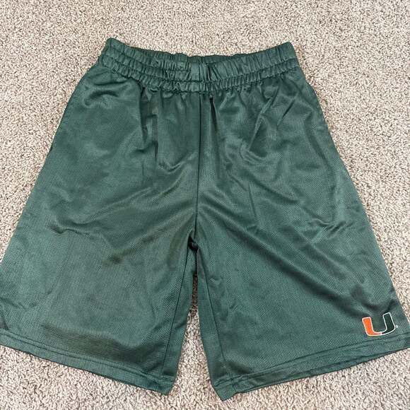 MightyMac Sports Other - Miami Hurricanes Shorts Youth 16/18 (Mens XS) Green Mesh NCAA Athletic Logo EUC